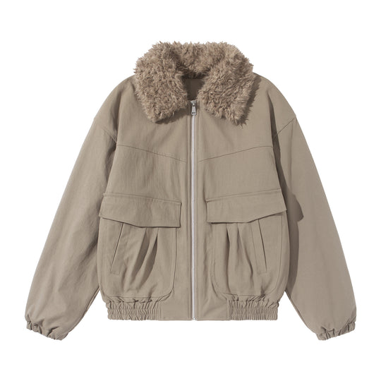 Damen Kurzblouson mit voluminösem Faux‑Fur‑Kragen, Känguru‑Taschen und elastischem Saum Nord Taschen