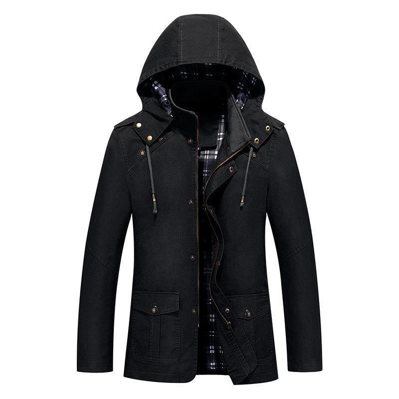 Herren leichter Kapuzen-Parka aus Canvas mit kariertem Innenfutter und Multifunktions‑Taschen Nord Taschen