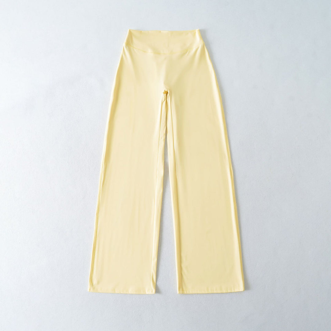 Damen Weite High Waist Loungehose aus Stretchjersey mit fließendem Schlag Nord Taschen