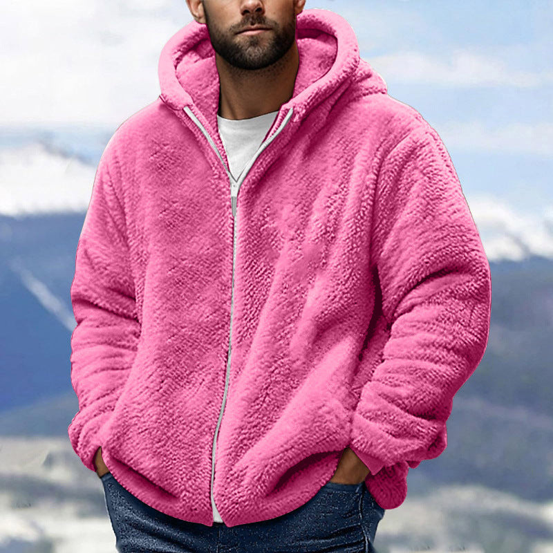 Herren Kuschelige Teddy-Fleece-Kapuzenjacke mit Reißverschluss und Oversize-Passform Nord Taschen