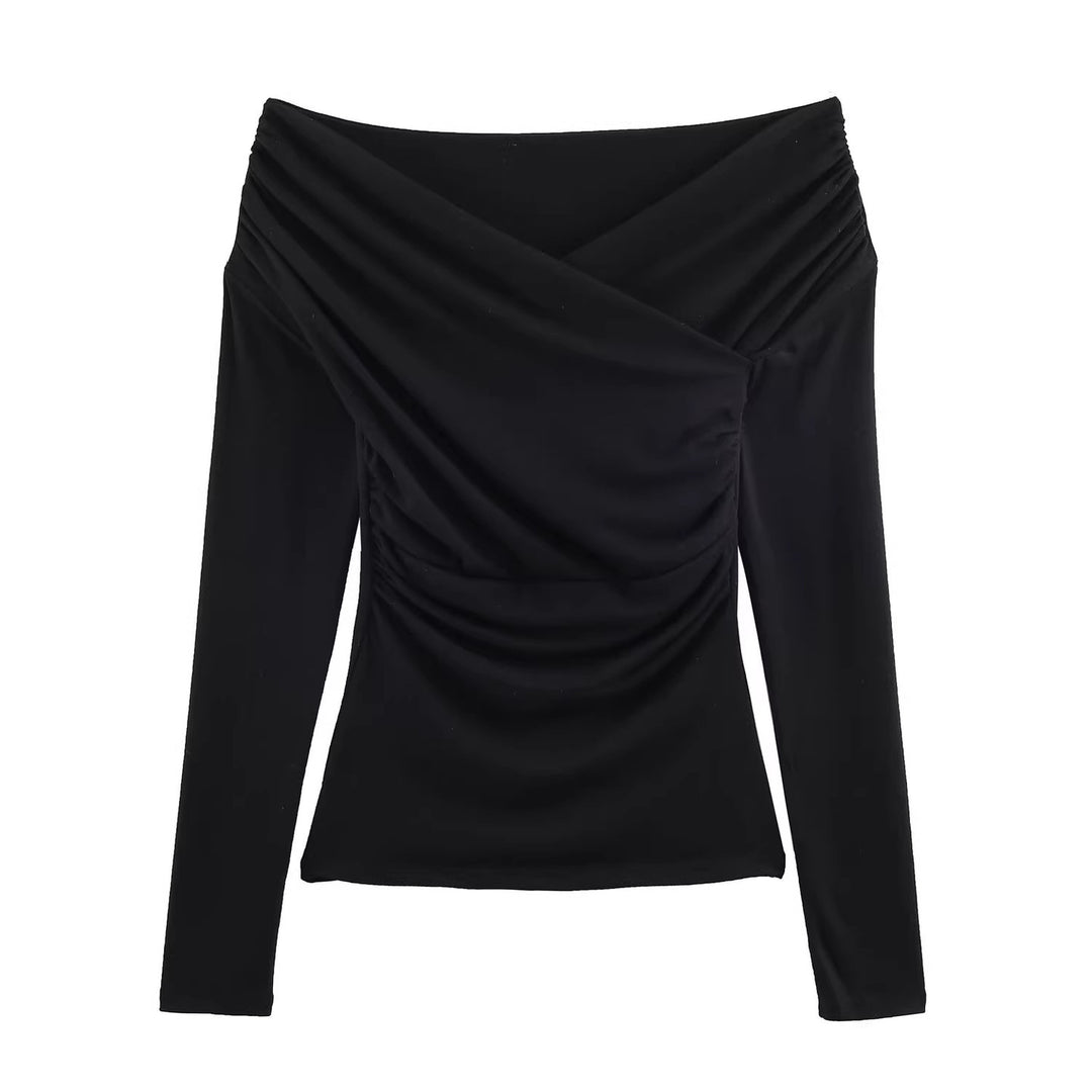 Damen Schulterfreies gerafftes Langarmtop mit Wickel‑Drapierung Nord Taschen