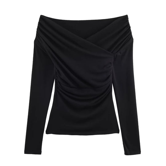Damen Schulterfreies gerafftes Langarmtop mit Wickel‑Drapierung Nord Taschen
