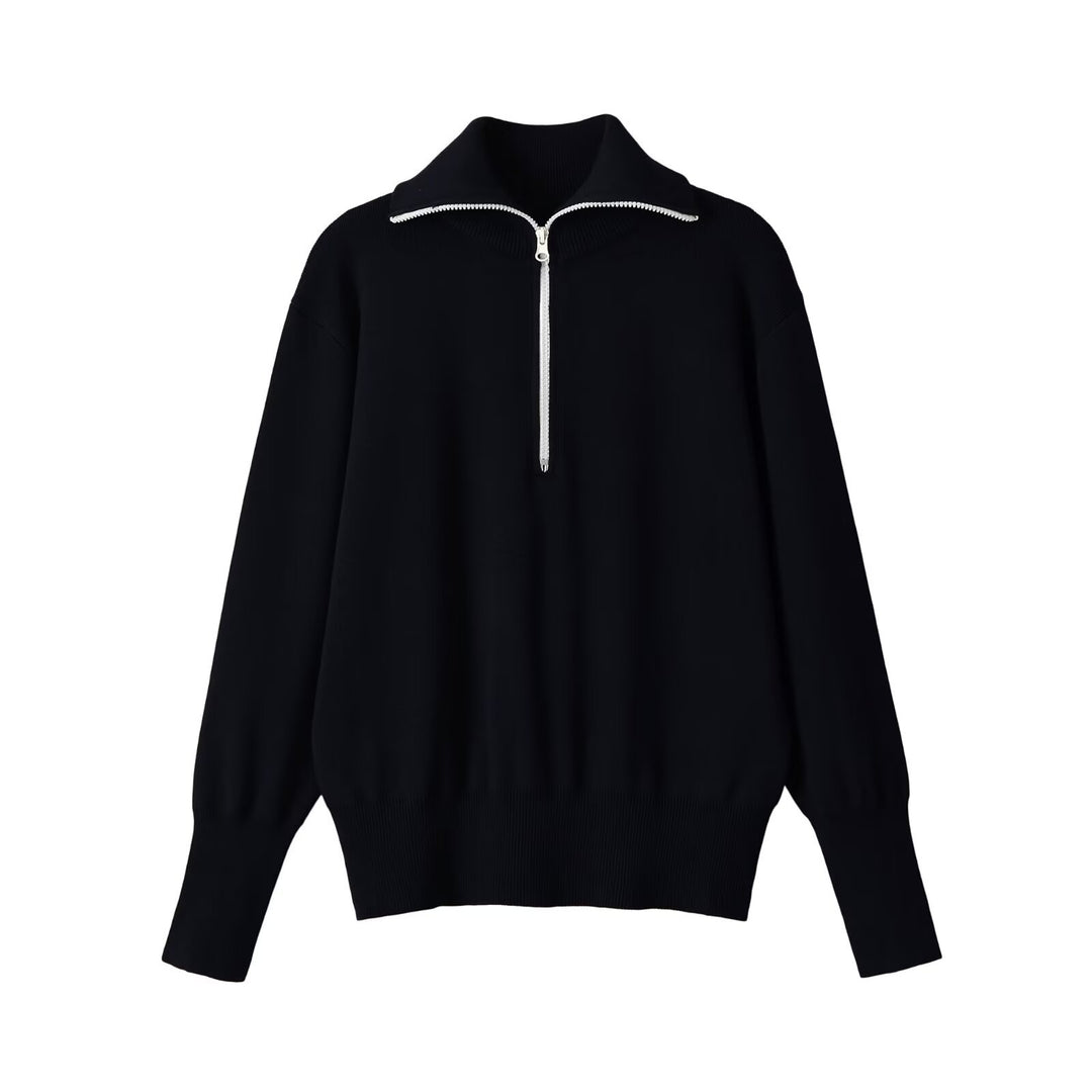 Damen Oversize Half-Zip Strickpullover mit Stehkragen und Rippbündchen Nord Taschen