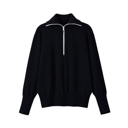 Damen Oversize Half-Zip Strickpullover mit Stehkragen und Rippbündchen Nord Taschen