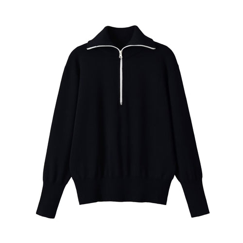 Damen Oversize Half-Zip Strickpullover mit Stehkragen und Rippbündchen Nord Taschen
