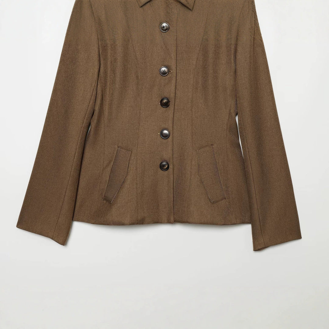 Damen Taillierter Wollblazer mit Stehkragen und Zierknopfleiste Nord Taschen