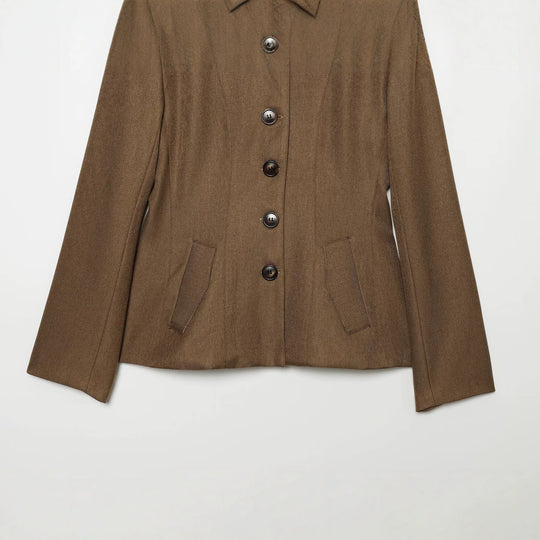 Damen Taillierter Wollblazer mit Stehkragen und Zierknopfleiste Nord Taschen