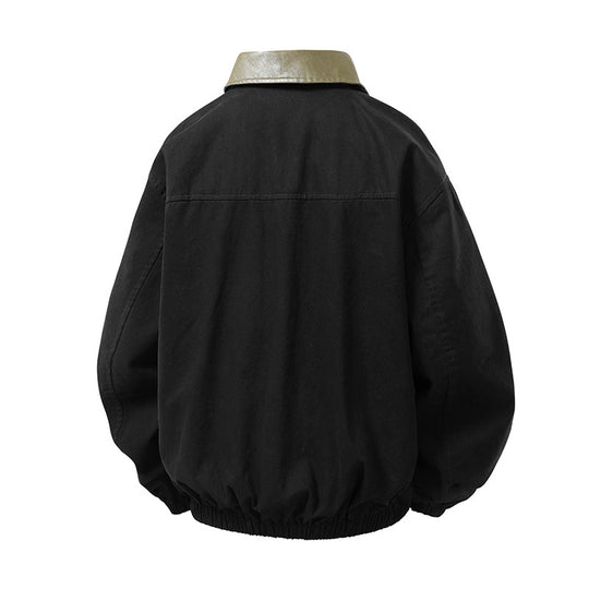 Herren Boxy-Coachjacke im minimalistischen Layering-Stil mit kontrastierendem Kunstlederkragen, Druckknopfverschluss & elastischem Saum Nord Taschen