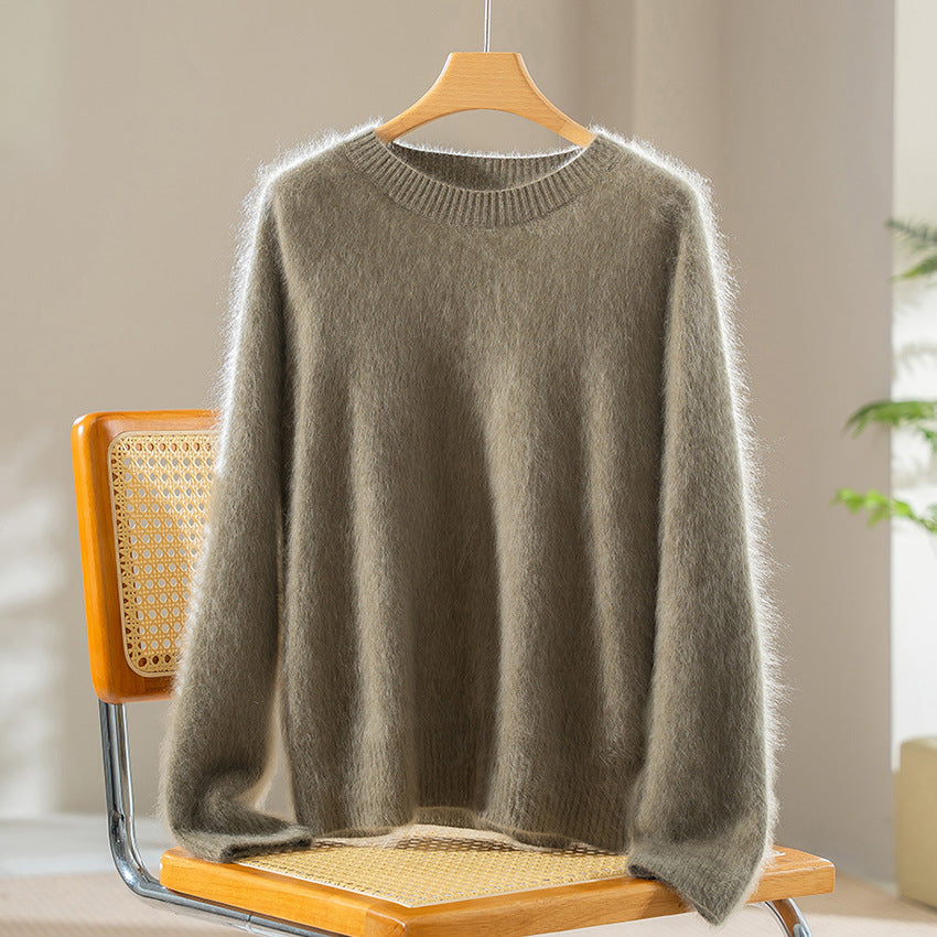 Damen Flauschiger Angora-Mix Rundhalspullover Nord Taschen