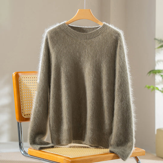 Damen Flauschiger Angora-Mix Rundhalspullover Nord Taschen