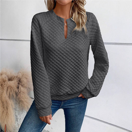 Damen Gequilteter Stepppullover mit V‑Schlitz und strukturierter Rautenoptik Nord Taschen