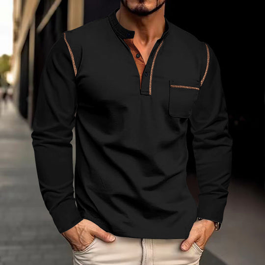 Herren Langarm-Henley-Shirt mit modernem Kragen und praktischer Brusttasche