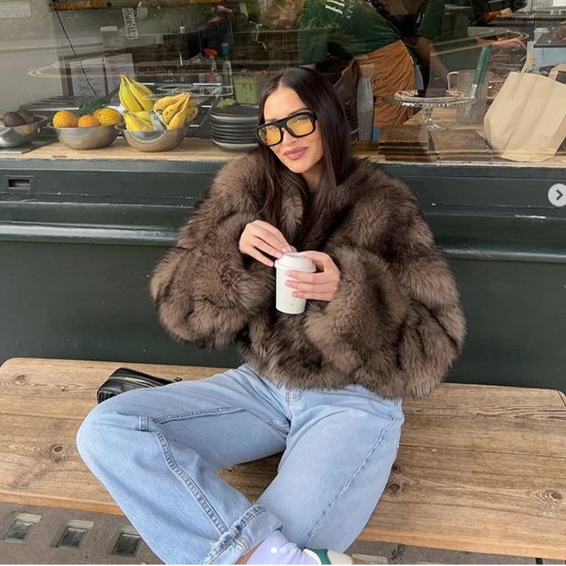 Damen Pelzjacke mit langen, weichen Ärmeln Nord Taschen