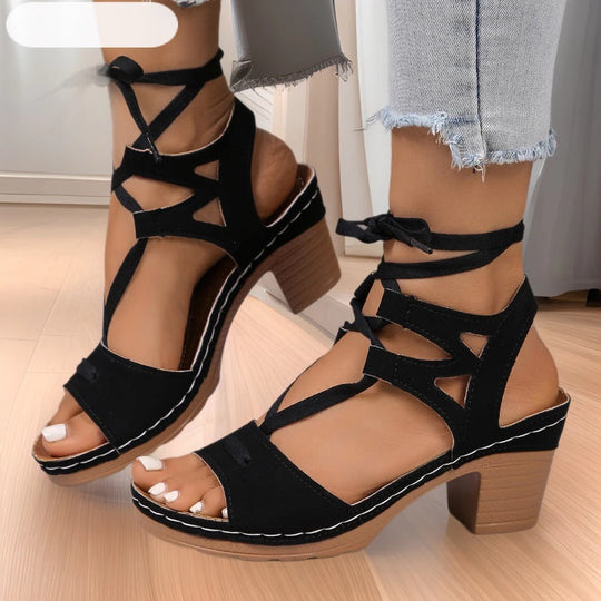 Damen Plateau Sandalen mit modischem Schnürdesign und komfortablem Blockabsatz