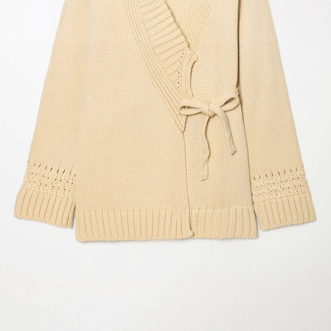 Damen Wickelcardigan mit Schalkragen, Grobstrick und Bindegürtel Nord Taschen