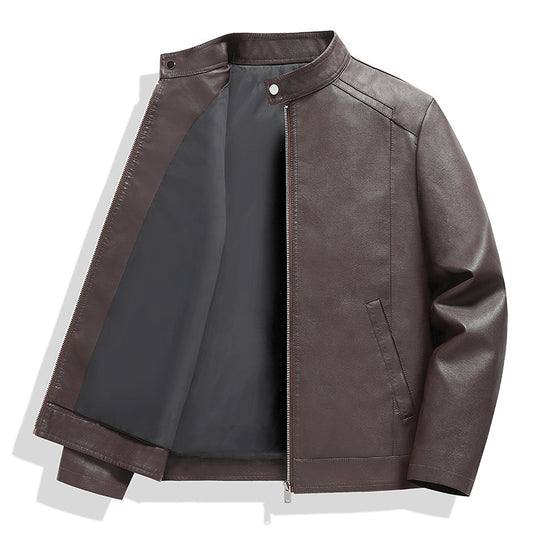 Herren Schlichte Kunstleder-Cityjacke mit Stehkragen, Zweiwege-Reißverschluss & Eingrifftaschen Nord Taschen