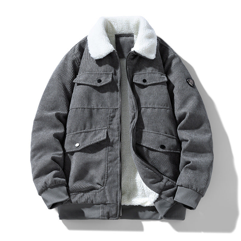 Herren Cord-Fieldjacke mit Teddyfutter, gesteppter Isolierung und Multifachtaschen Nord Taschen