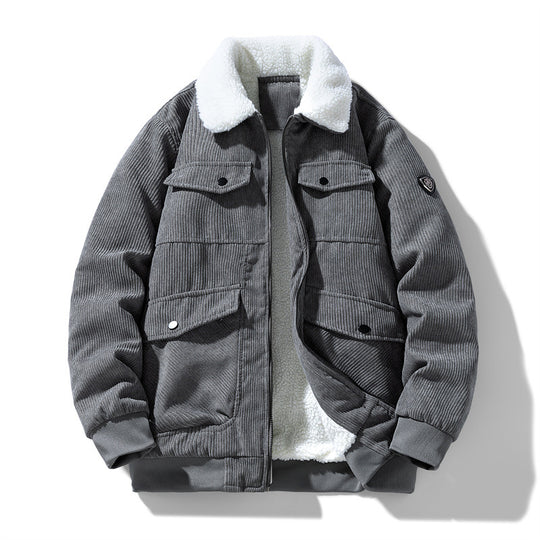 Herren Cord-Fieldjacke mit Teddyfutter, gesteppter Isolierung und Multifachtaschen Nord Taschen