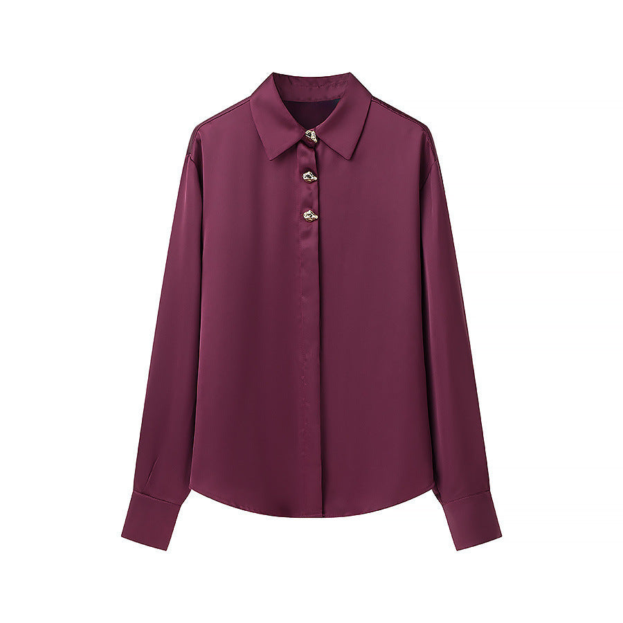 Damen Seidenoptik-Bluse mit Schmuckknöpfen und Hemdkragen Nord Taschen