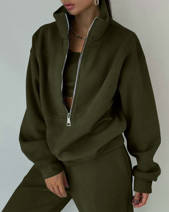 Damen Oversized Halbzip-Sweatshirt mit Stehkragen und passender High-Waist-Jogginghose Nord Taschen
