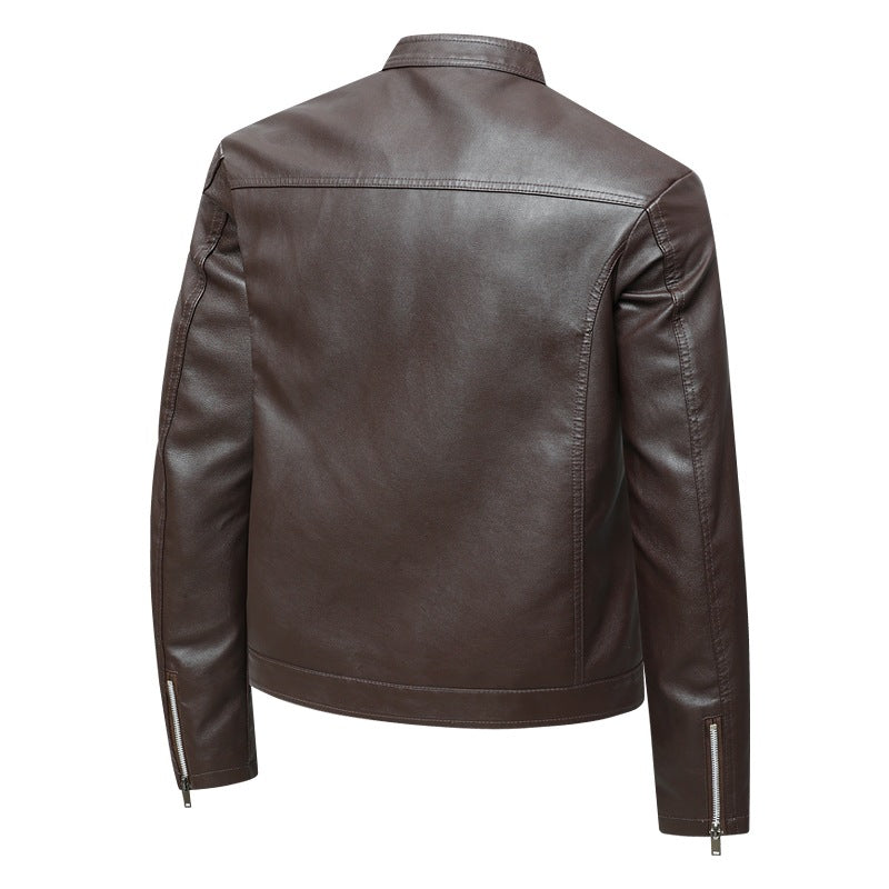 Herren Elegante Slim-Fit Lederimitat‑Jacke mit Stehkragen & Zwei-Wege‑Reißverschluss Nord Taschen