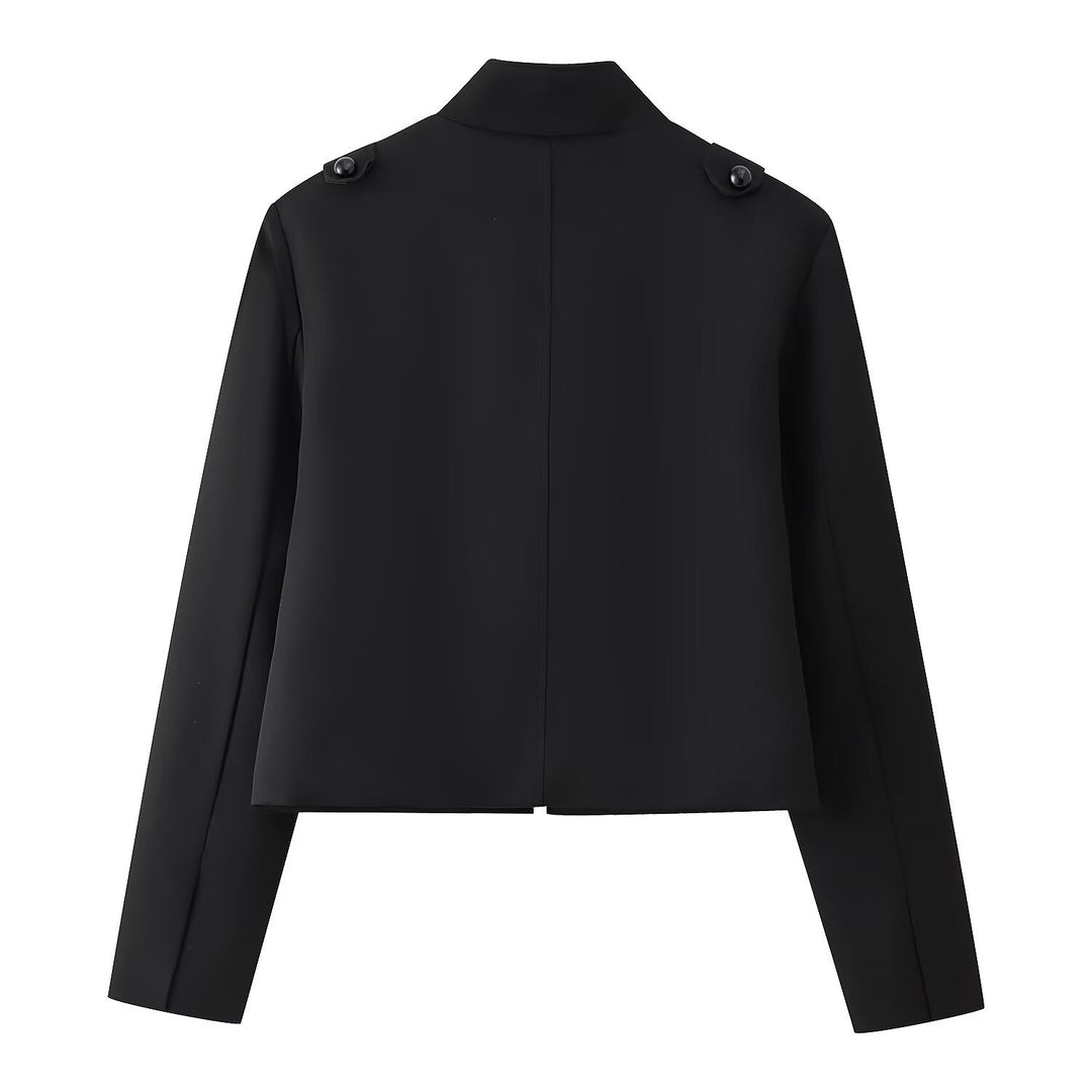 Damen Kurze uniforminspirierte Jacke mit Stehkragen und dekorativen Kordel‑Applikationen Nord Taschen