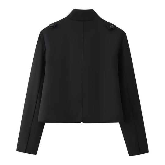 Damen Kurze uniforminspirierte Jacke mit Stehkragen und dekorativen Kordel‑Applikationen Nord Taschen