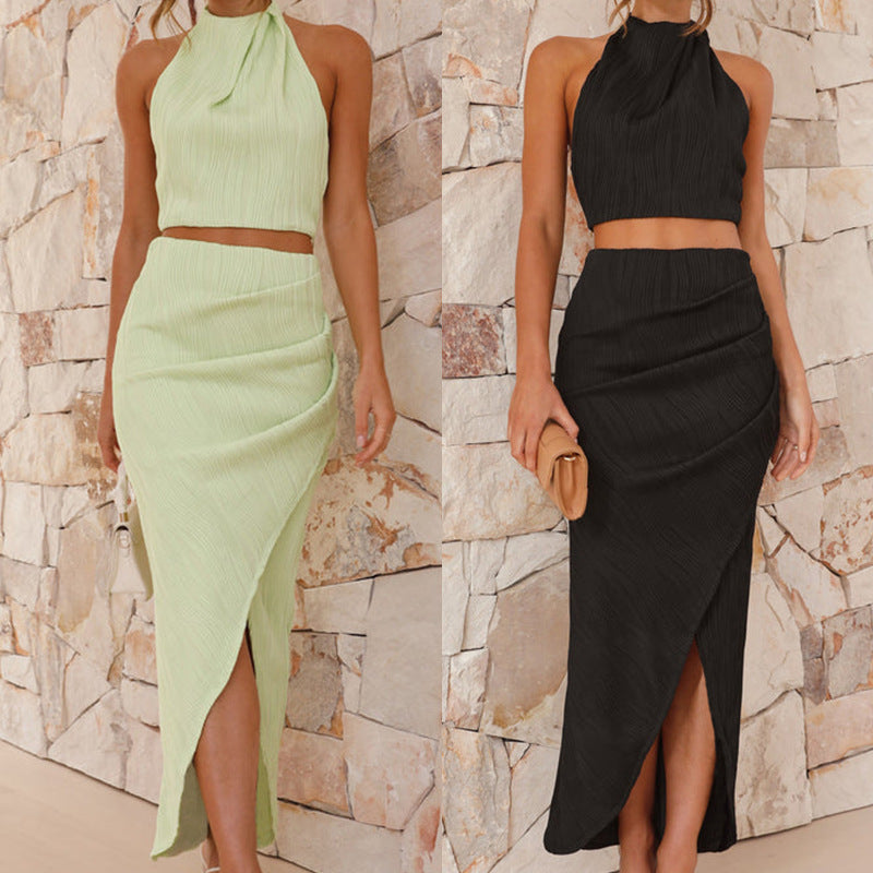 Damen Set aus Crop-Top und Hochgeschlitzt Maxirock