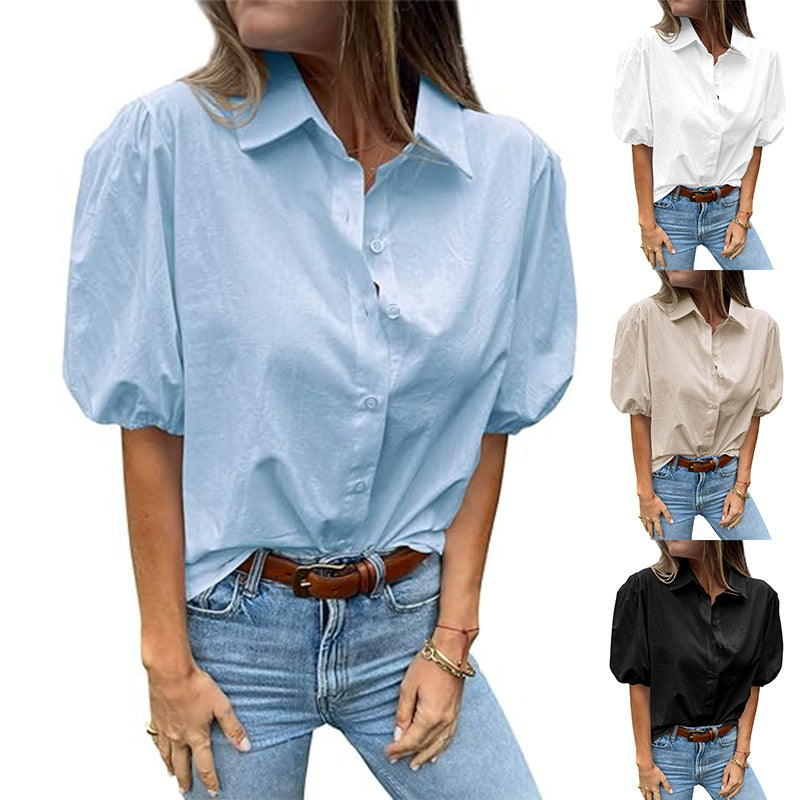 Damen Bluse mit Puffärmeln und klassischem Kragen