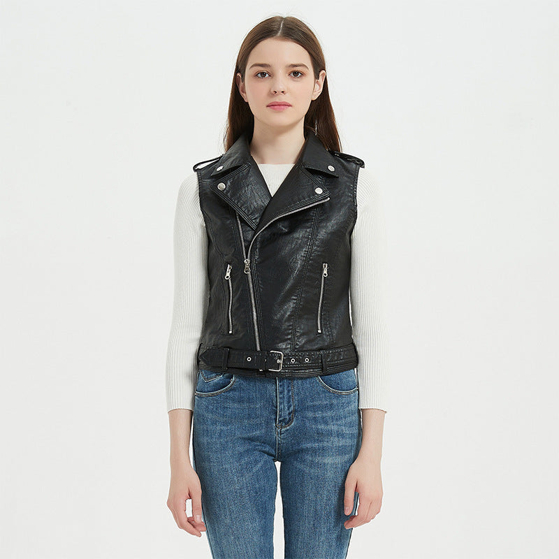 Damen Biker-Lederweste mit asymmetrischem Reißverschluss