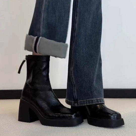 Damen modische Ankle Boots mit robustem Blockabsatz und eleganter Naht