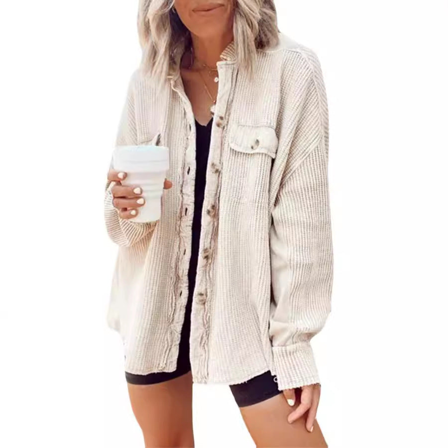 Damen Lässiges Overshirt mit Struktur und Druckknopfverschluss