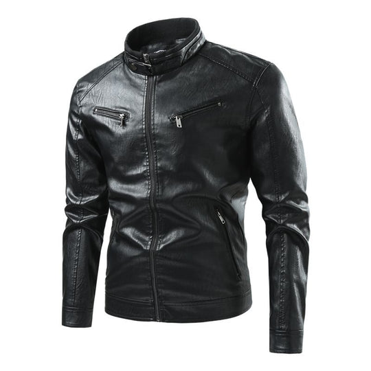 Herren Modische Kunstlederjacke mit Stehkragen und praktischen Taschen Nord Taschen
