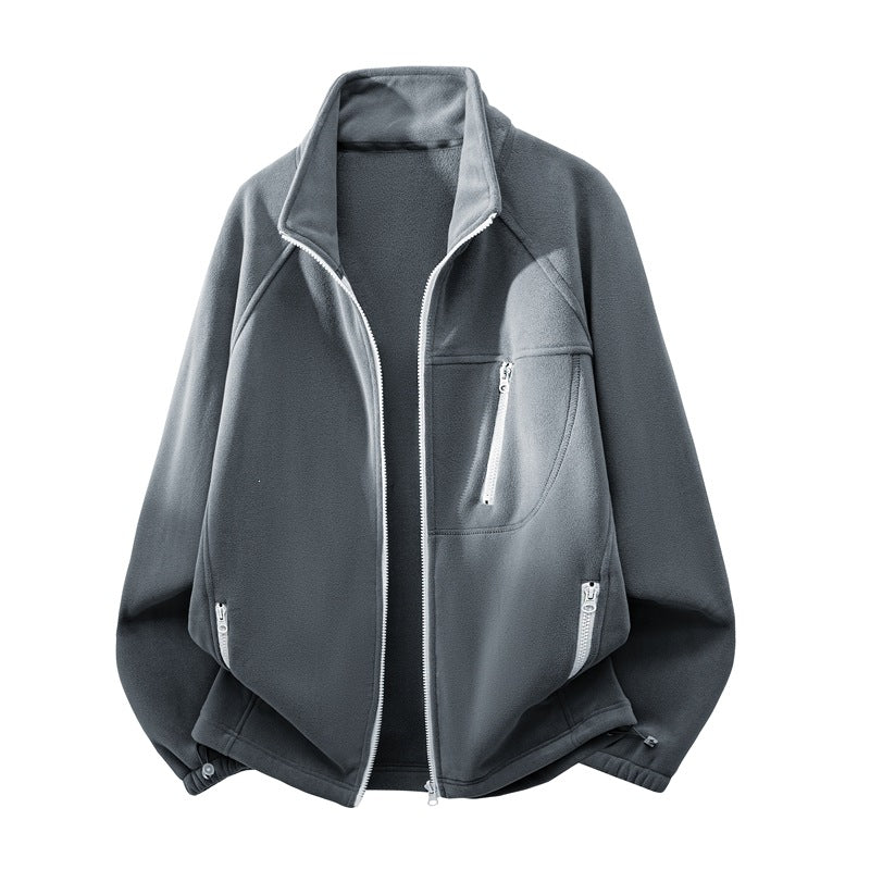 Unisex Leichte Fleecejacke mit Stehkragen, Raglanärmeln und multiplen Reißverschlusstaschen Nord Taschen