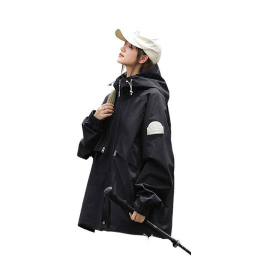 Damen Leichte Wasserabweisende Oversized Funktions-Outdoorjacke mit Kapuze Nord Taschen