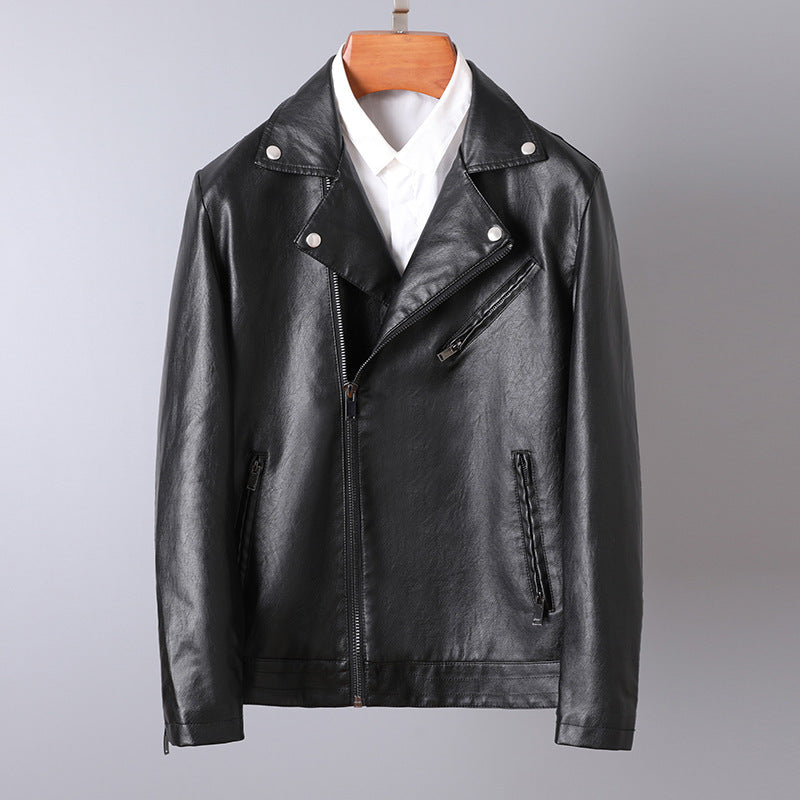 Herren Slim-Fit Kunstleder-Motojacke mit asymmetrischem Reißverschluss und cleanem Reverskragen Nord Taschen
