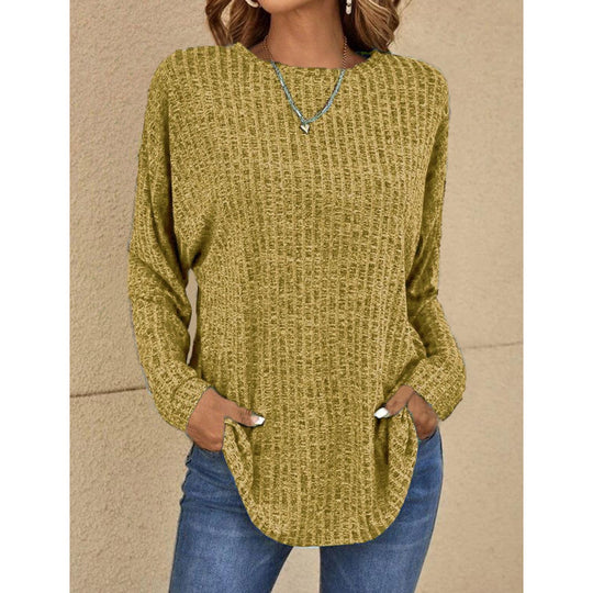 Damen Oversized Struktur-Strickpullover mit Rundhals und Eingrifftaschen Nord Taschen