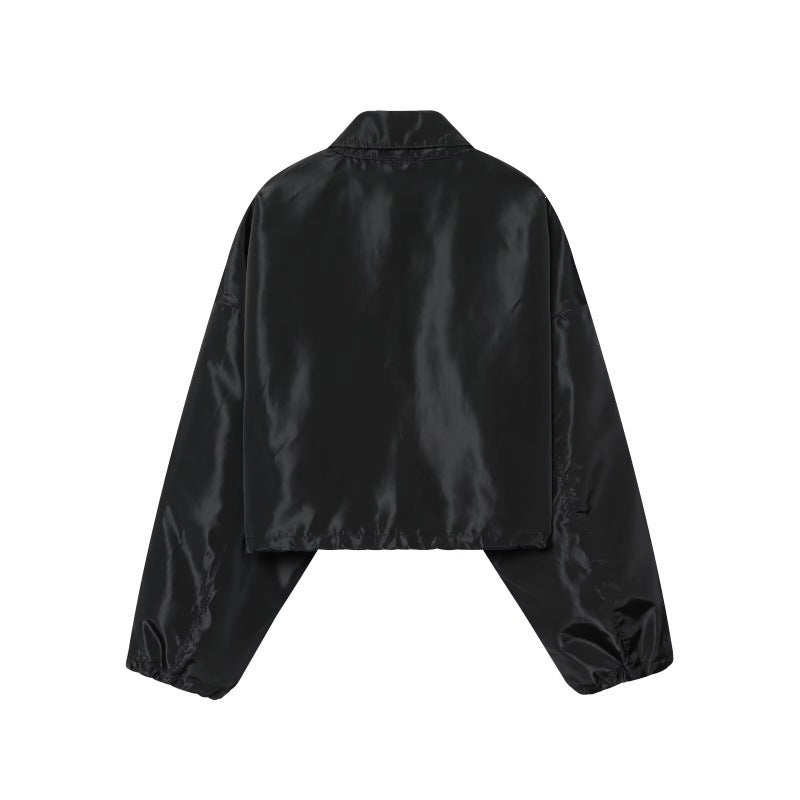 Damen Cropped Bomberjacke aus Satinoptik mit Reißverschluss und elastischem Saum Nord Taschen