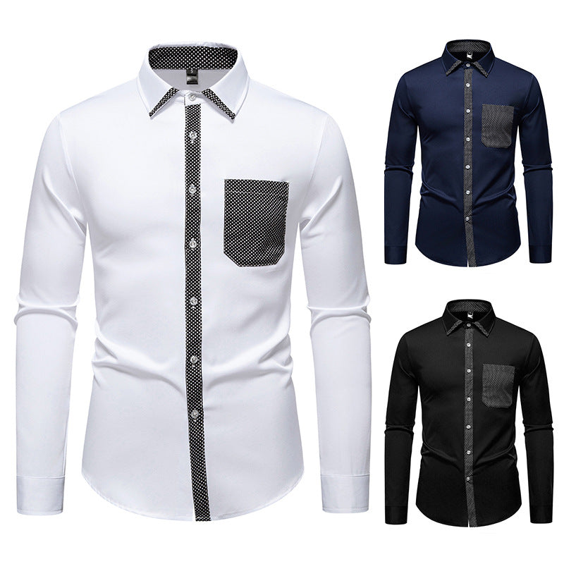 Herren Feines Langarm-Hemd mit Kontrastpunkt-Details, Slim-Fit und Brusttasche Nord Taschen
