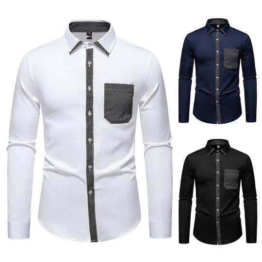 Herren Feines Langarm-Hemd mit Kontrastpunkt-Details, Slim-Fit und Brusttasche Nord Taschen