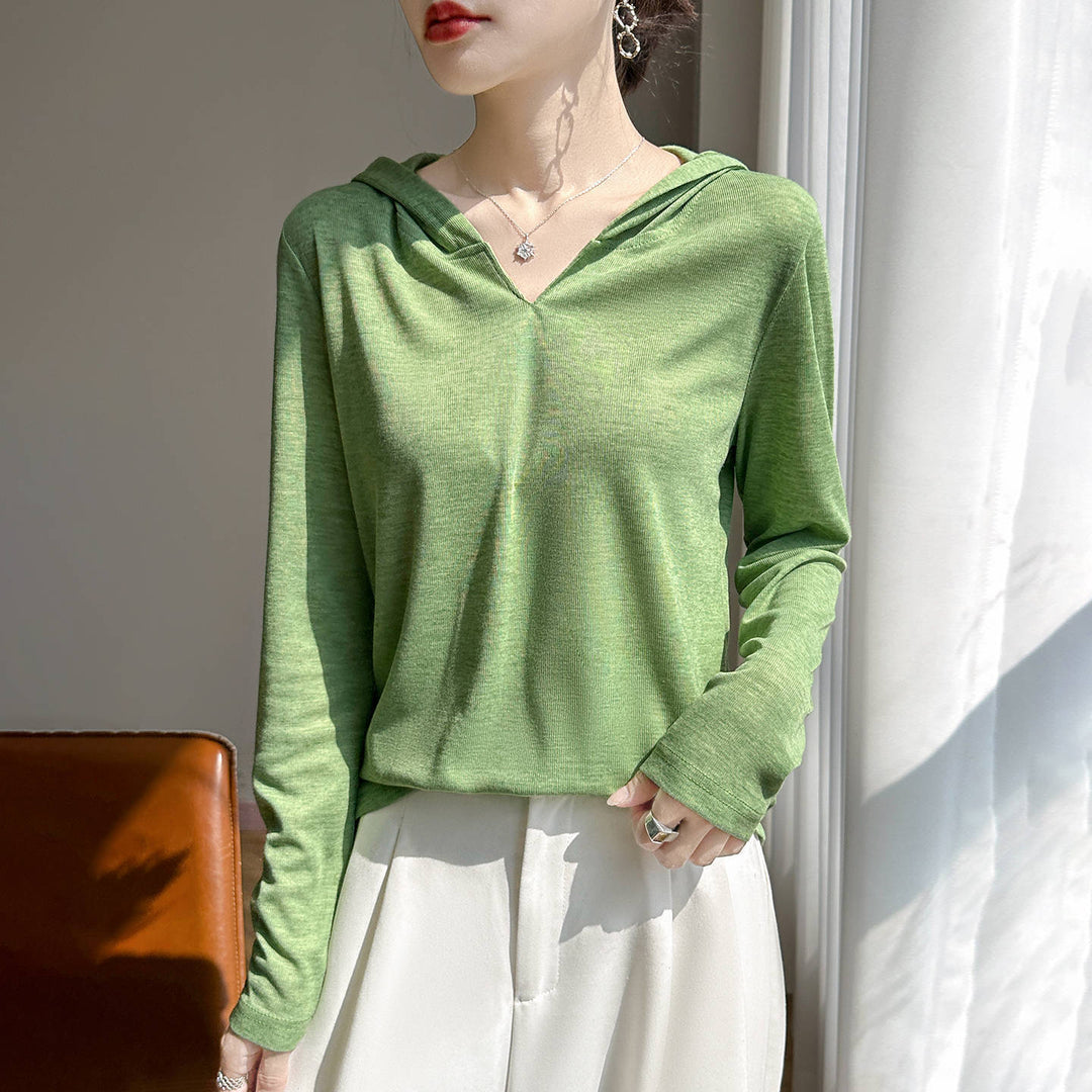 Damen Leichter Kapuzenpullover mit V‑Ausschnitt und feinem Jersey Nord Taschen