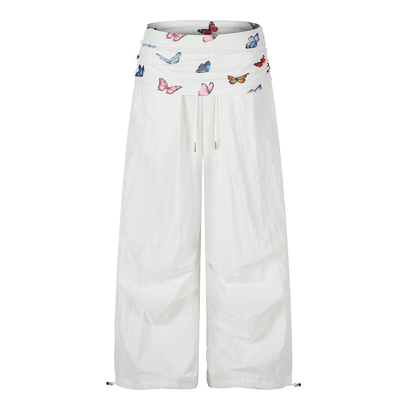 Damen Weite Palazzo-Loungehose mit gefaltetem Schmetterlingsbund und Kordelzug Nord Taschen
