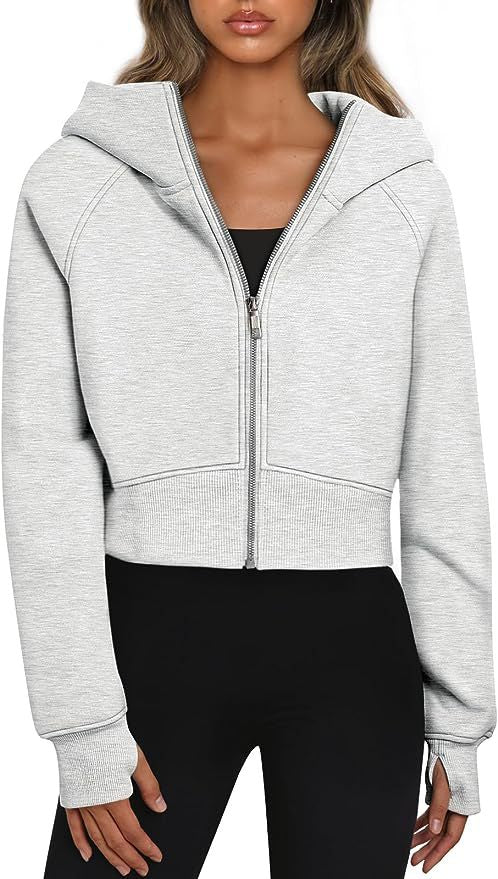 Damen Kurz geschnittener Performance-Kapuzenpullover mit durchgehendem Reißverschluss und Daumenlochbündchen Nord Taschen