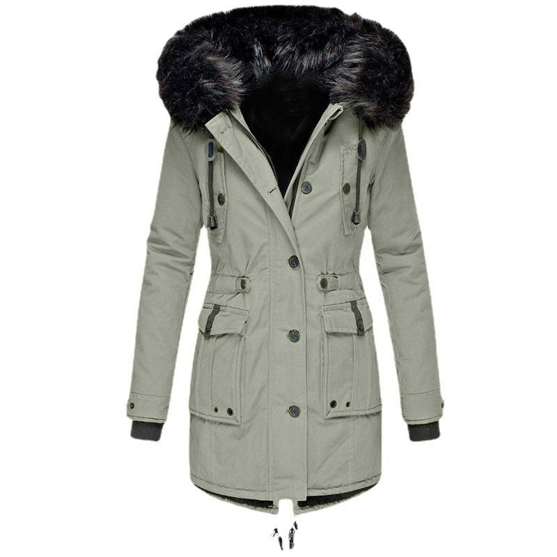 Damen Gefütterter Parka mit abnehmbarer Kunstfellkapuze, taillierter Silhouette und Utility‑Taschen Nord Taschen