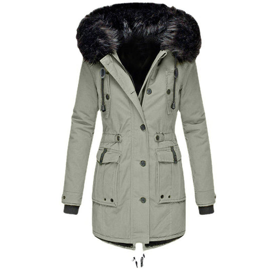 Damen Gefütterter Parka mit abnehmbarer Kunstfellkapuze, taillierter Silhouette und Utility‑Taschen Nord Taschen