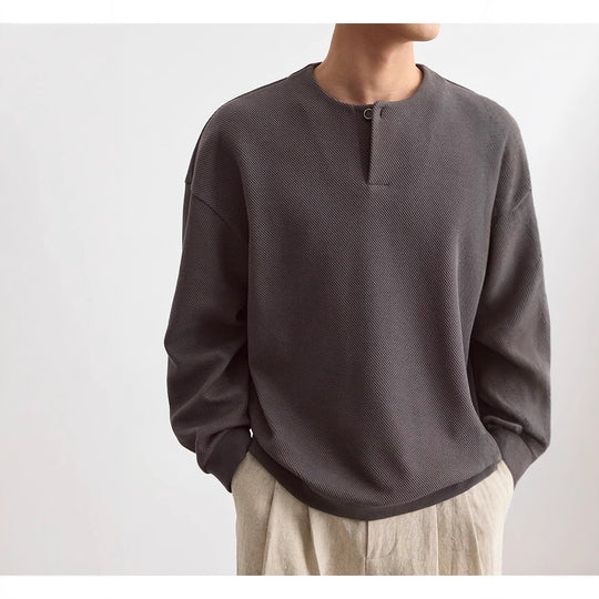 Herren Strukturierter Oversize-Strickpullover mit Henley-Knopfleiste Nord Taschen
