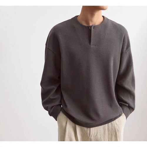 Herren Strukturierter Oversize-Strickpullover mit Henley-Knopfleiste Nord Taschen