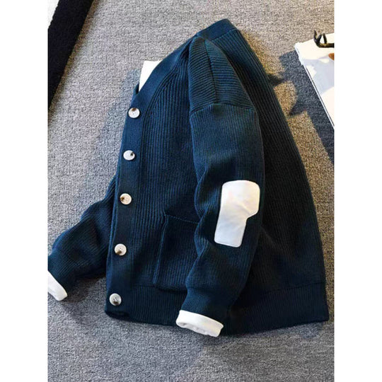 Herren Oversized Strickcardigan mit Ellenbogen-Patches und aufgesetzten Taschen Nord Taschen