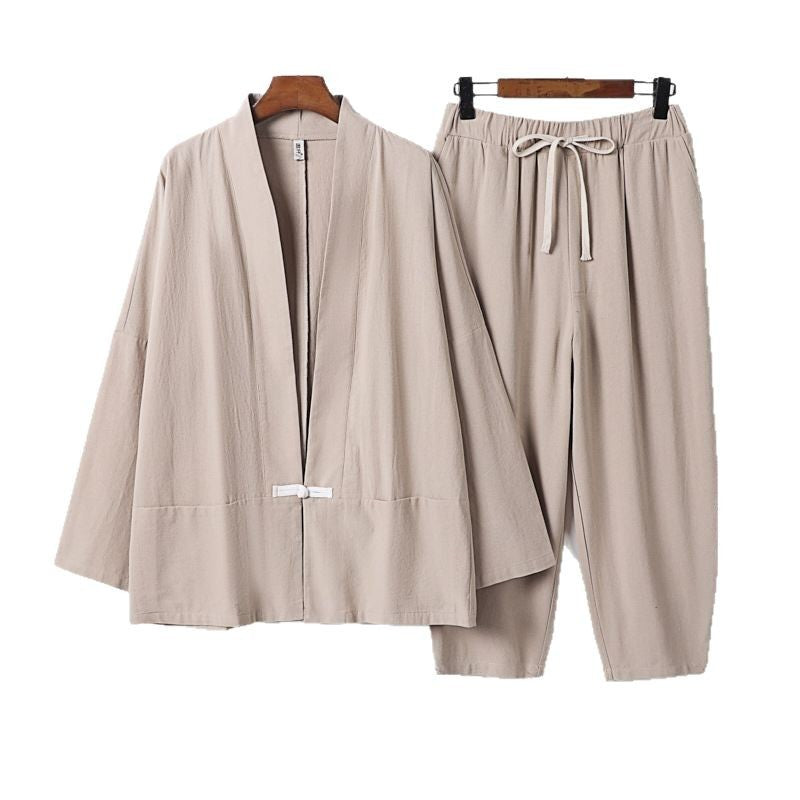 Unisex Lässiges Kimono-Loungewear-Set aus leichtem Leinenmix mit Kordelbundhose Nord Taschen