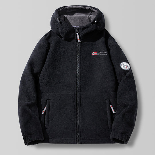 Herren Fleece-Kapuzenjacke mit Teddyfutter, hohem Kragen & durchgehendem Reißverschluss Nord Taschen